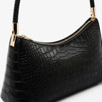 VICIDERCI Arlena croc-embossed genuine cowhide shoulder bag in black detail view