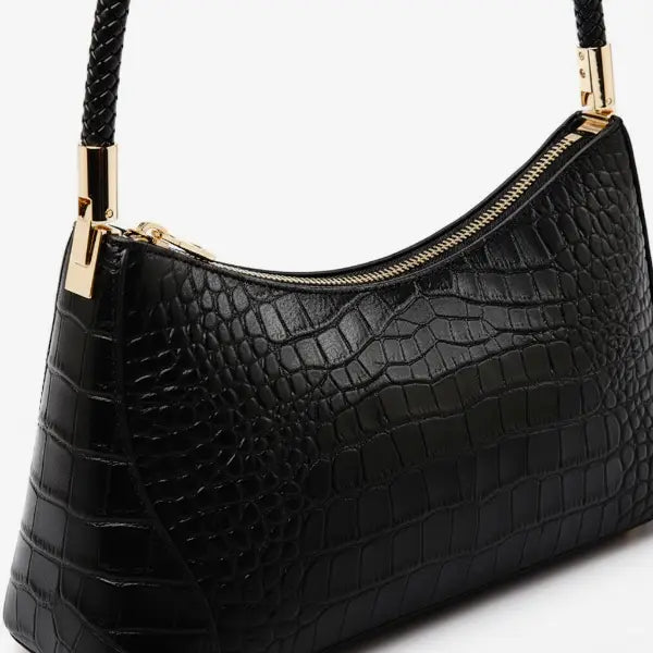 VICIDERCI Arlena croc-embossed genuine cowhide shoulder bag in black detail view