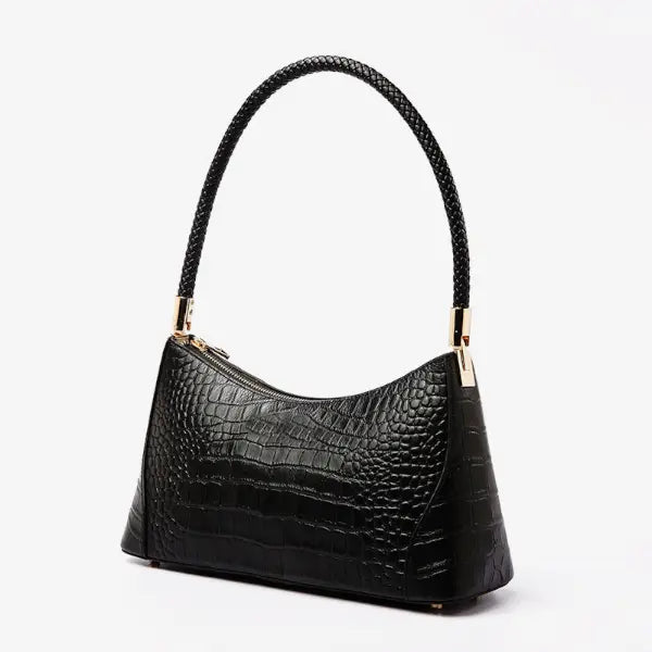 VICIDERCI Arlena croc-embossed genuine cowhide shoulder bag in black