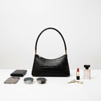 VICIDERCI Arlena croc-embossed genuine cowhide shoulder bag in black general view
