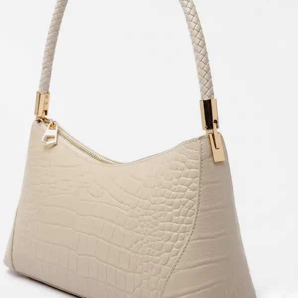 VICIDERCI Arlena croc-embossed genuine cowhide shoulder bag in off white detail view