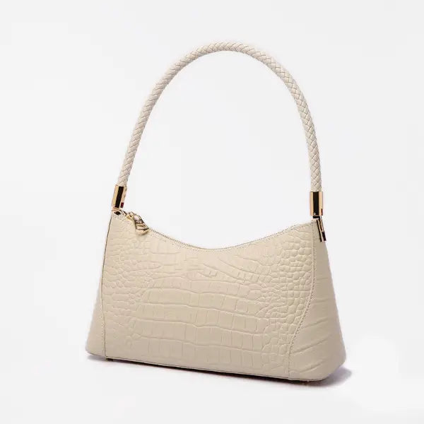 VICIDERCI Arlena croc-embossed genuine cowhide shoulder bag in off white