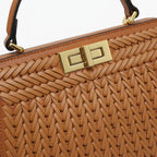 VICIDERCI Aurora woven vegan leather satchel bag in brown detail view