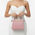 VICIDERCI Aurora woven vegan leather satchel bag in pink model view
