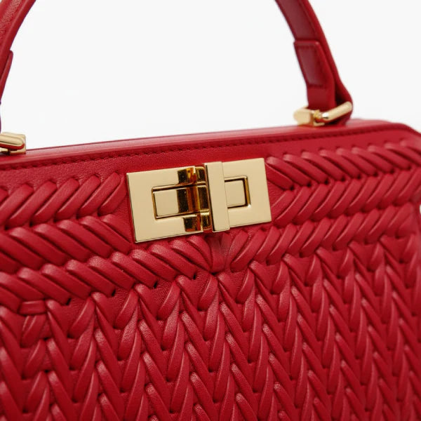 VICIDERCI Aurora woven vegan leather satchel bag in red detail view