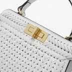 VICIDERCI Aurora woven vegan leather satchel bag in white detail view
