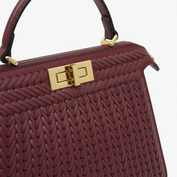 VICIDERCI Aurora woven vegan leather satchel bag in wine red detail view