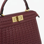 VICIDERCI Aurora woven vegan leather satchel bag in wine red detail view