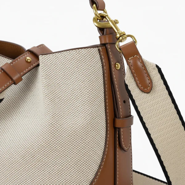 VICIDERCI Calypso canvas with vegan leather trim crossbody bag in beige detail view