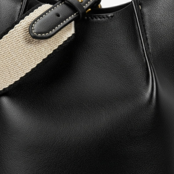 VICIDERCI Calypso canvas with vegan leather trim crossbody bag in black detail view