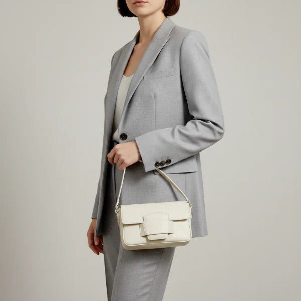 VICIDERCI Faelina genuine cowhide shoulder bag in off white model view
