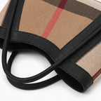 VICIDERCI Liorael checkered canvas with top-grain leather trim tote bag in black detail view