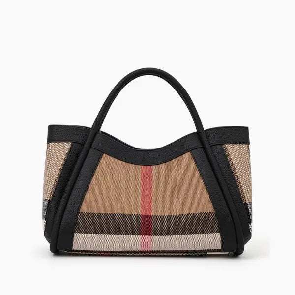 VICIDERCI Liorael checkered canvas with top-grain leather trim tote bag in black