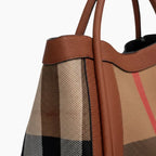 VICIDERCI Liorael checkered canvas with top-grain leather trim tote bag in brown detail view