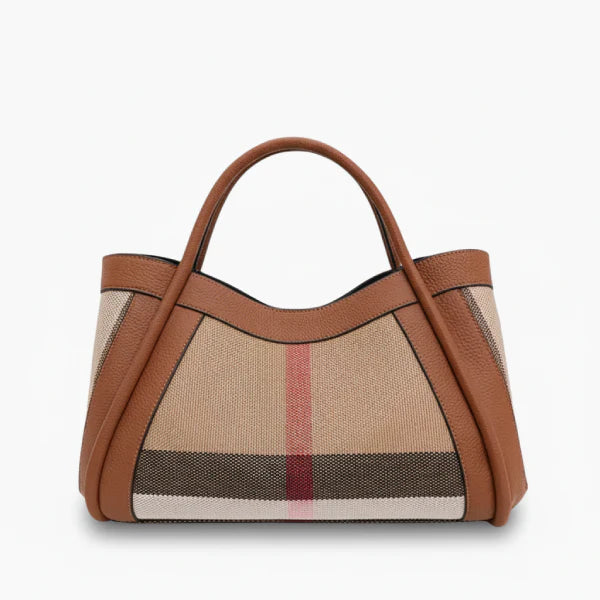 VICIDERCI Liorael checkered canvas with top-grain leather trim tote bag in brown