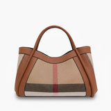 VICIDERCI Liorael checkered canvas with top-grain leather trim tote bag in brown
