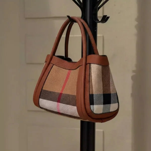 VICIDERCI Liorael checkered canvas with top-grain leather trim tote bag in brown general view