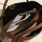VICIDERCI Liorael checkered canvas with top-grain leather trim tote bag inside view