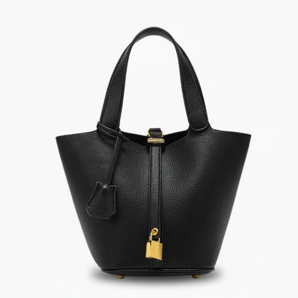 VICIDERCI Lunelia top-grain leather bucket bag in black