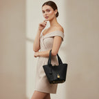 VICIDERCI Lunelia top-grain leather bucket bag in black model view