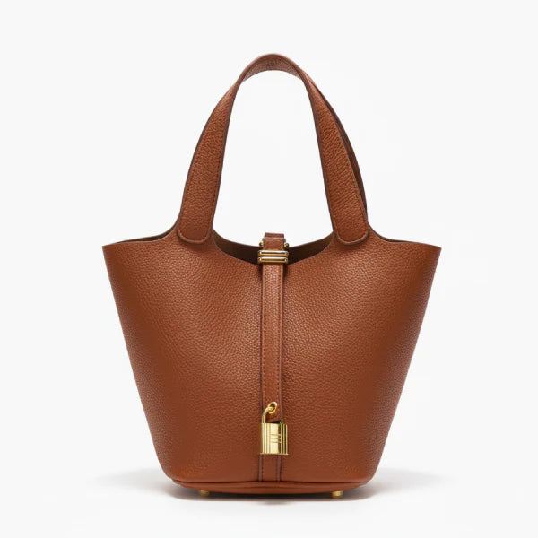 VICIDERCI Lunelia top-grain leather bucket bag in caramel