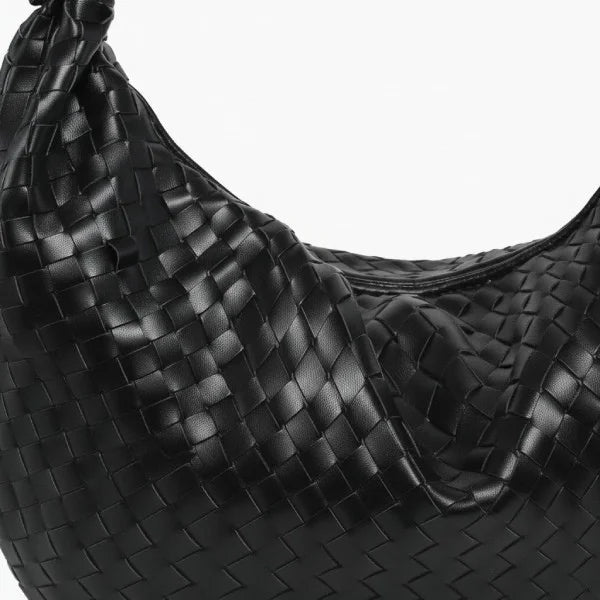 VICIDERCI Maris woven vegan leather hobo bag in black detail view