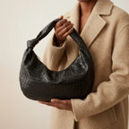 VICIDERCI Maris woven vegan leather hobo bag in black model view