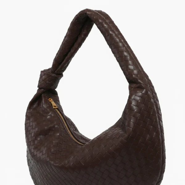 VICIDERCI Maris woven vegan leather hobo bag in coffee detail view