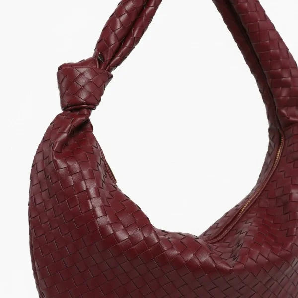 VICIDERCI Maris woven vegan leather hobo bag in wine red detail view