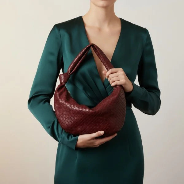 VICIDERCI Maris woven vegan leather hobo bag in wine red model view