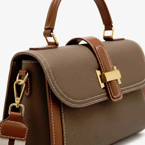 VICIDERCI Valora TOGO pebble-grain genuine cowhide satchel bag in brown detail view