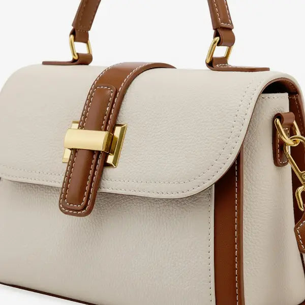 VICIDERCI Valora TOGO pebble-grain genuine cowhide satchel bag in off white detail view