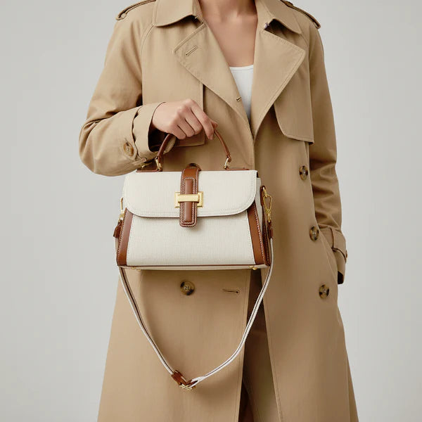 VICIDERCI Valora TOGO pebble-grain genuine cowhide satchel bag in off white model view