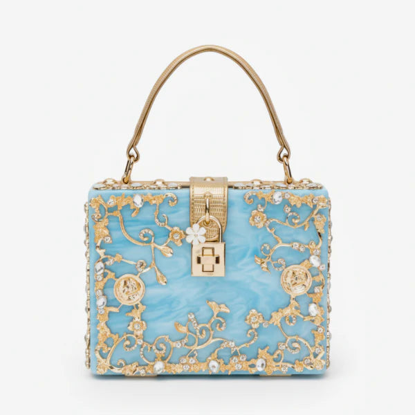 VICIDERCI Zephyra high-gloss acrylic evening bag in blue
