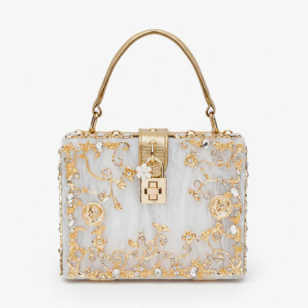 VICIDERCI Zephyra high-gloss acrylic evening bag in white